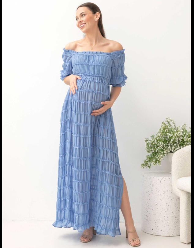Angel Maternity - Marianna Sheer Maternity Photoshoot Dress in Blue