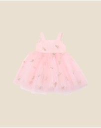 Bebe by Minihaha - Pink Floral Embroidered Back Bow Tulle Dress With Bloomers - Babies