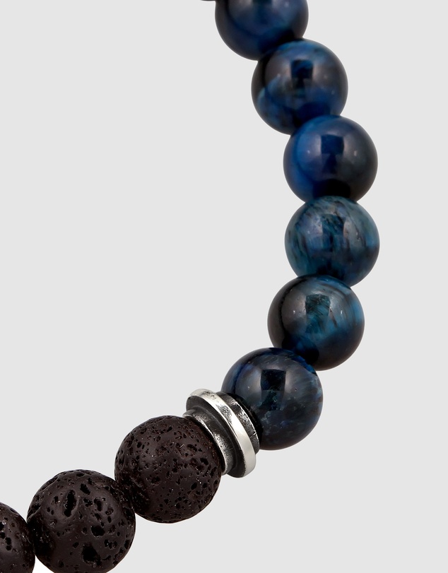 Kuzzoi - ICONIC EXCLUSIVE - Lava and Tiger's Eye Bead Bracelet with Sterling Silver Elements