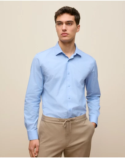 Trenery - Tailored Fit Cotton Poplin Shirt in Duck Egg Blue