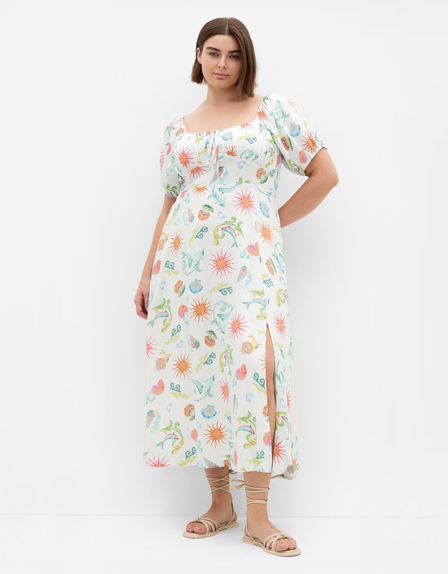 City Chic - Plus size Abbie Short Sleeve Ocean Print Maxi Dress - white