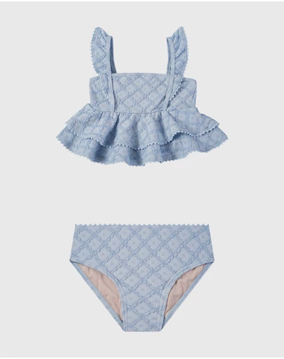 Aqua Blu Kids - Stepping Stones Blue Frill Bikini Set - Kids