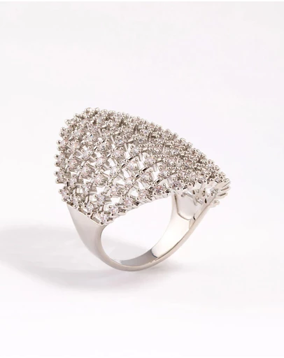 Lovisa - Rhodium Cubic Zirconia Shield Ring