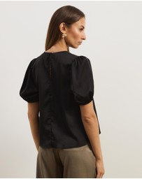 Atmos&Here - Everly Satin Puff Sleeve Blouse