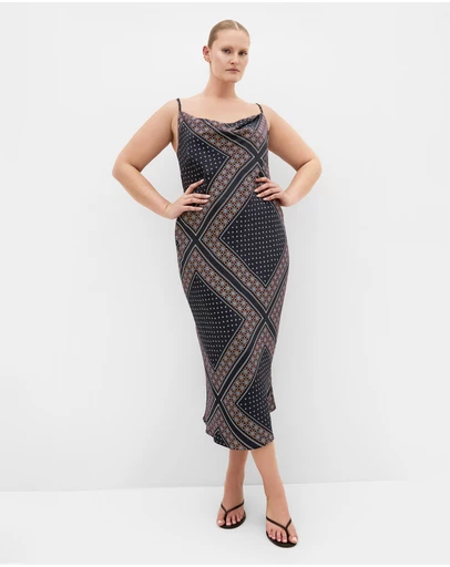 City Chic - Plus size Sadie Boho Print Slip Dress - black