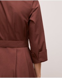 Trenery - Cotton Poplin Cuff Detail Shirt Dress in Espresso
