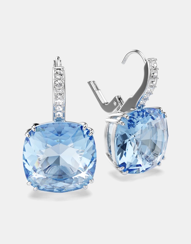 Swarovski - Millenia Drop Earrings, Cushion Cut, Blue, Rhodium Plated