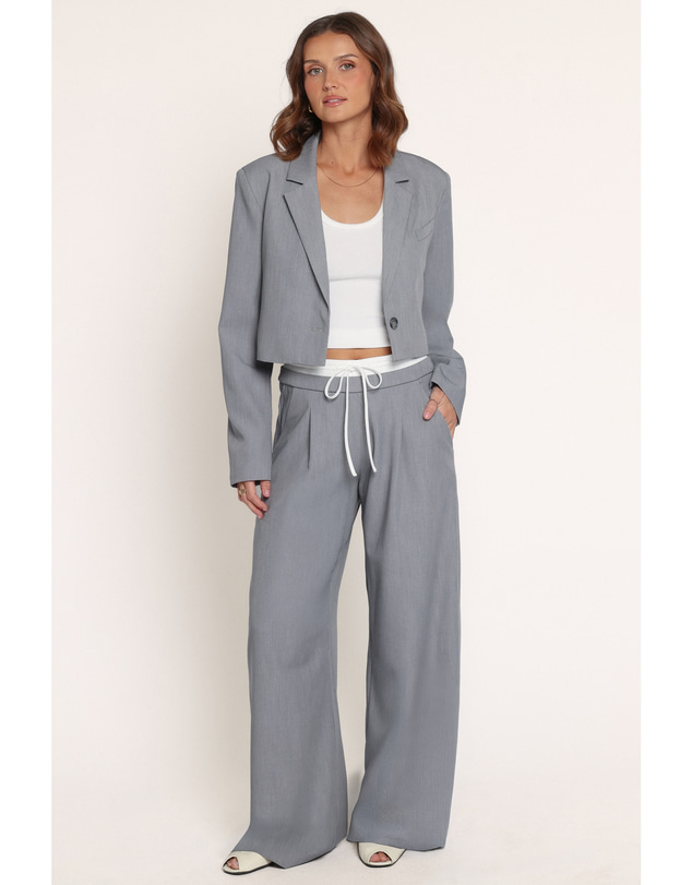 Petal & Pup - Drapey Elastic Waist Wide Leg Pants - Heather Grey