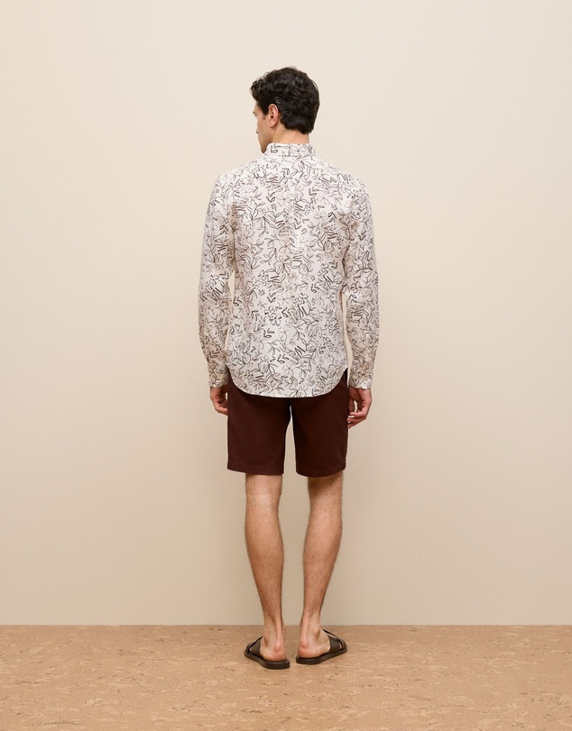 Trenery - Regular Fit Floral Linen Long Sleeve Shirt in White