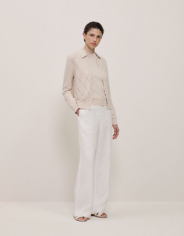 Trenery - Cotton Cashmere Pointelle Cardigan in Clay