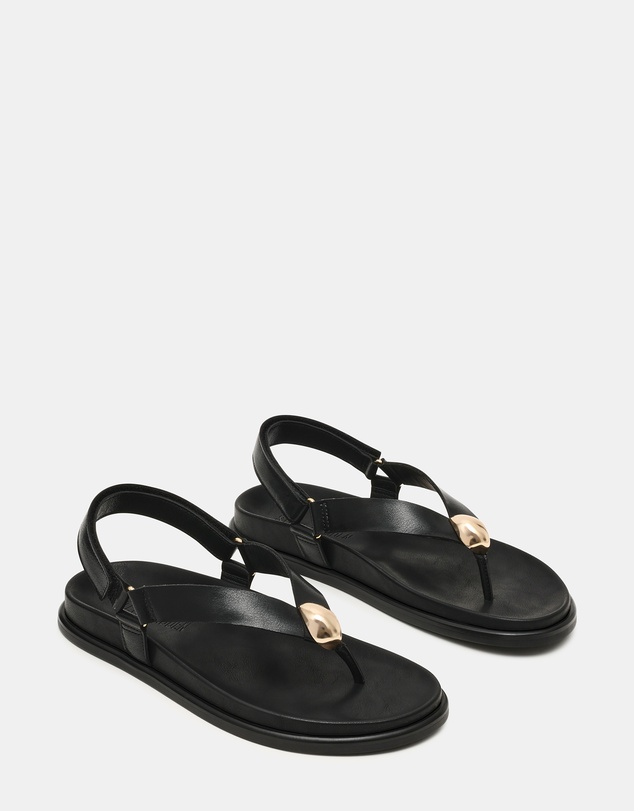 Steve Madden - Elvia Black Leather Sandals