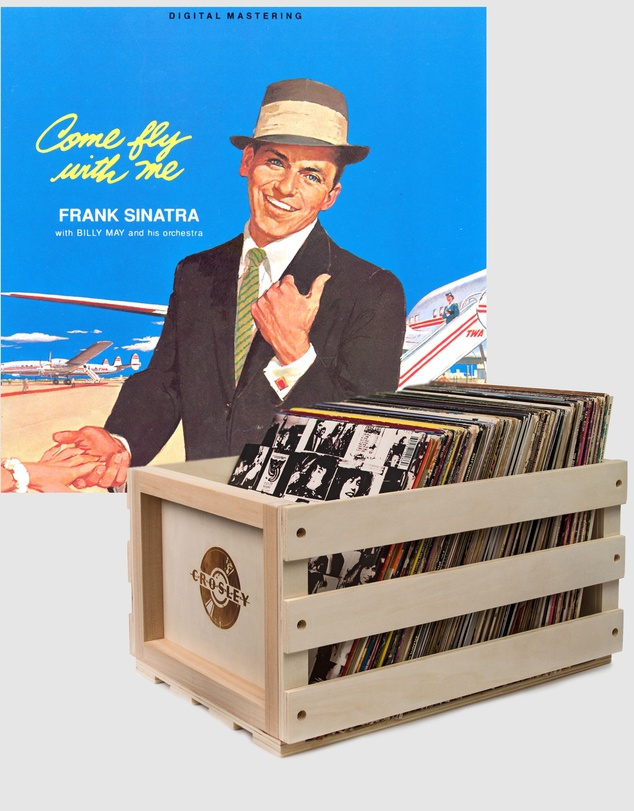 Universal Music - Crosley Record Storage Crate & Frank Sinatra - Come Fly With Me - Vinyl Album Bundle