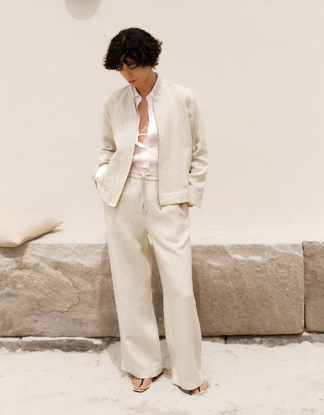 Trenery - Yarn Dyed Linen Drawcord Wide Leg Pant in Flax