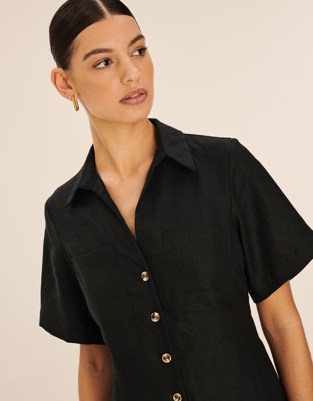 AERE - Opal Linen Open Collar Midi Dress
