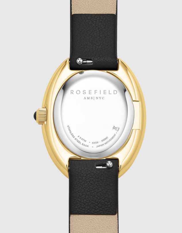 Rosefield - Ovale Black Matte Gold-Tone Black Leather Watch