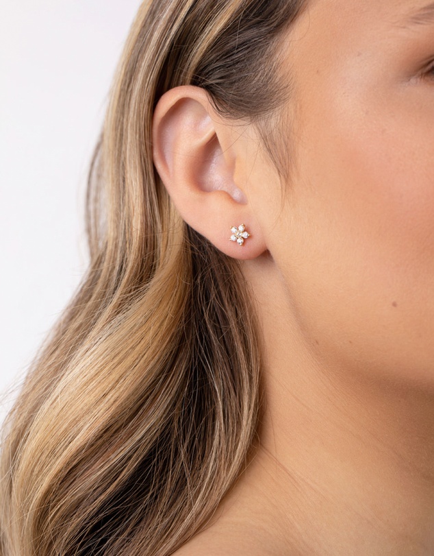 Lovisa - Gold Plated Sterling Silver Cubic Zirconia Flower Stud Earrings