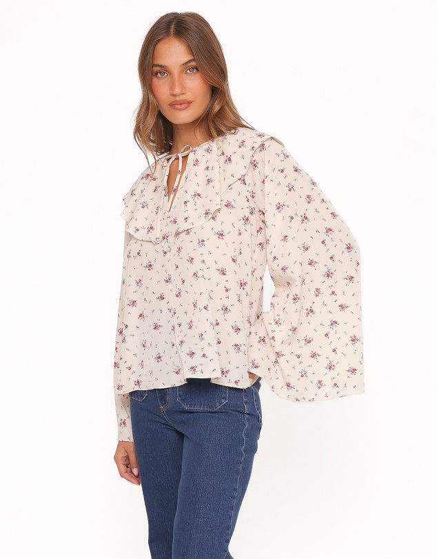 Petal & Pup - Denise Ruffle Neck Blouse - Ivory Floral