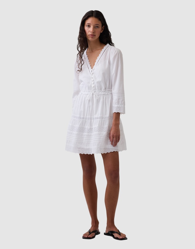 GAP - LS V-Neck Lace Mini Cinched Dress