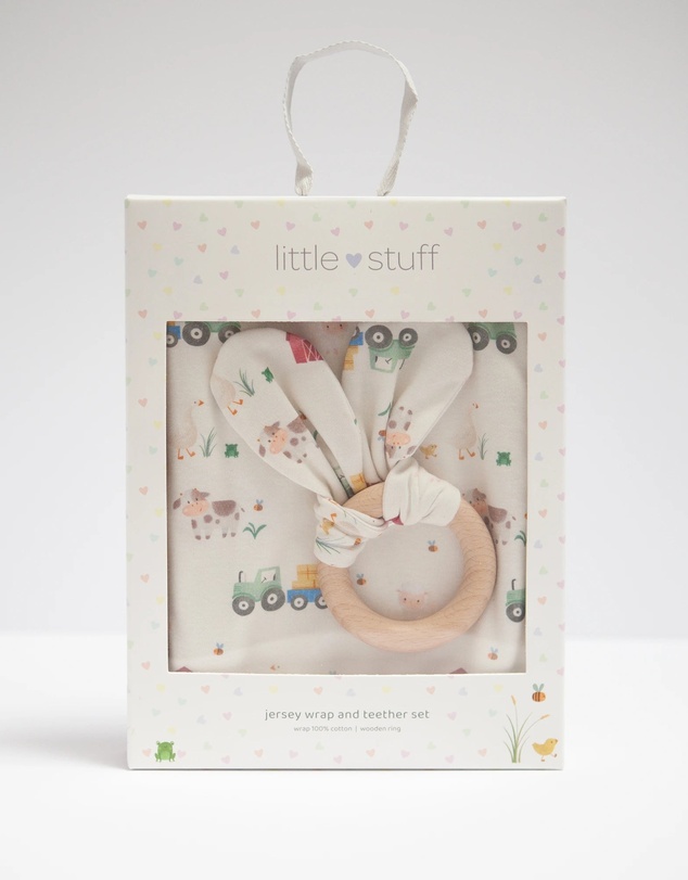 Little Stuff - Farm Friends Jersey Wrap With Teether Gift Set