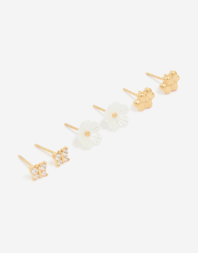 Lovisa - Waterproof Gold Plated Stainless Steel Garden Party Earrings 3-Pack