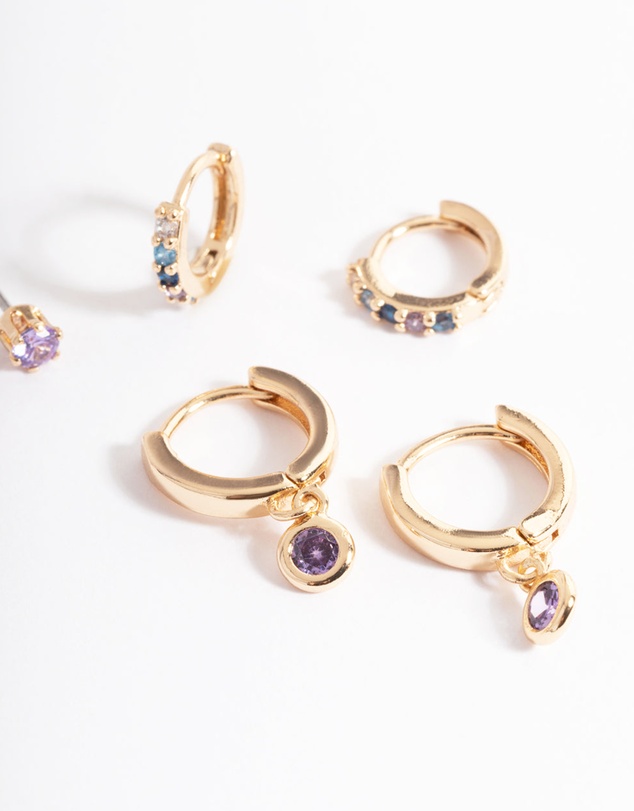 Lovisa - Gold Lilac Stud & Huggie Earrings Pack