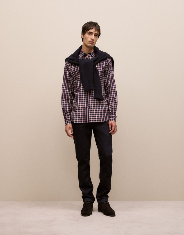 Trenery - Regular Fit Fine Check Shirt in Navy