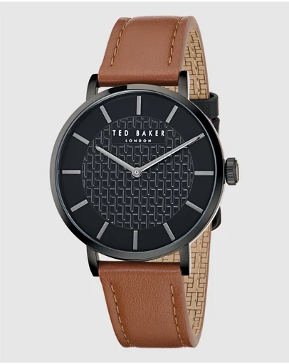 Ted Baker - Staciie Gents IP Black Tan Leather Watch
