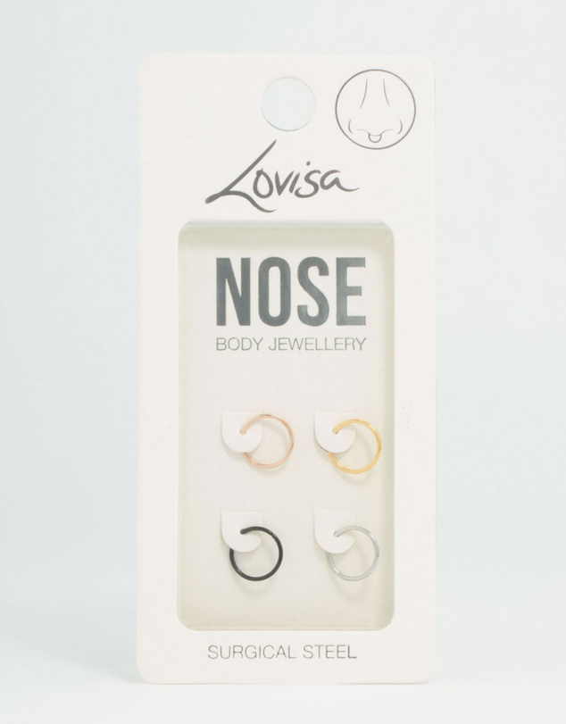 Lovisa - Plain Surgical Steel Nose Rings 4-Pack