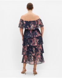 City Chic - Night Garden Print Tier Midi Dress