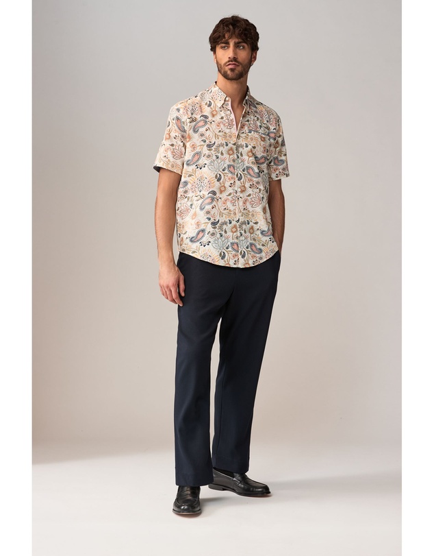 NEXT - Short Sleeve Textured Floral Printed 100% Cotton Shirt