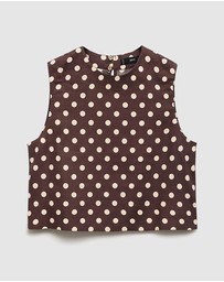 M.N.G - Romeo Polka-Dot Linen Crop Top