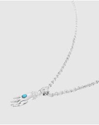Nialaya Jewellery - Men's Hand Pendant with a Small Turquoise Gemstone in Silver