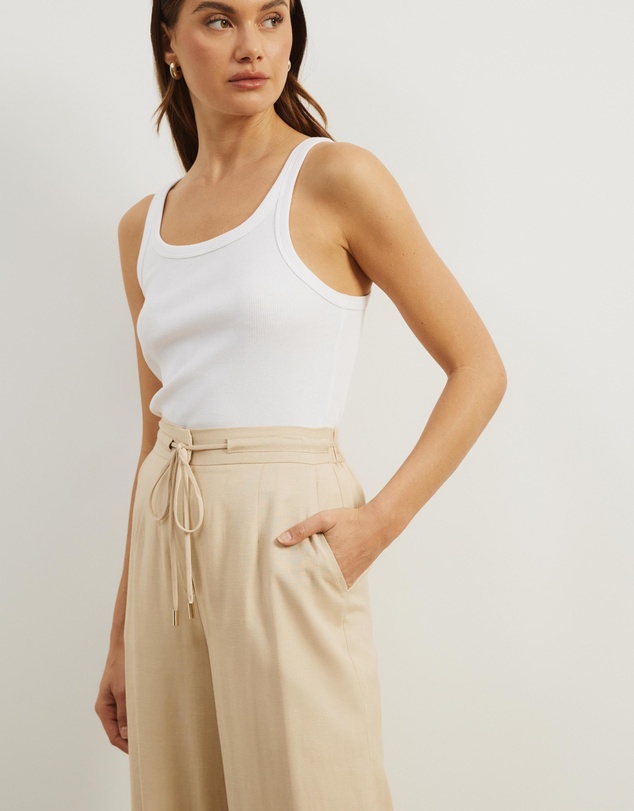 Atmos&Here - Dusk Tie Waist Linen Blend Pants