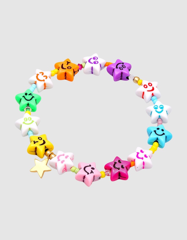 Elli Jewelry - Bracelet Smiling Face Star Colourful with Crystal 925 Sterling Silver Gold Plated