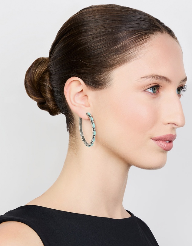 Lovisa - Antique Silver Turquoise Large Hoop Earrings