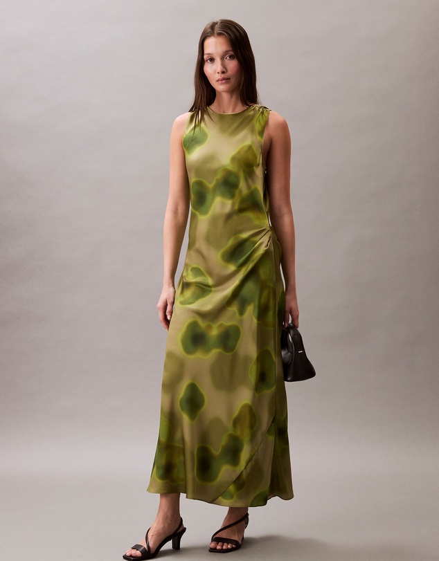 Calvin Klein - Crushed Satin Floral Midi Dress