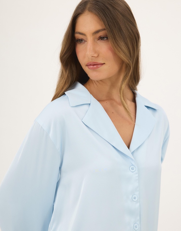 Atmos&Here - Pearl Lace Trim Long Sleeve Satin Pyjama Set