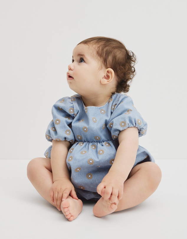 Country Road - Short Sleeve Chambray Embroidered Romper