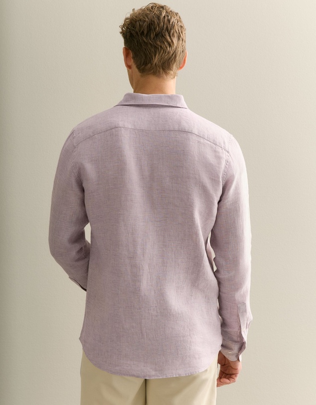 Trenery - Tailored Fit Yarn Dyed Linen Textured Shirt in Faded Violet