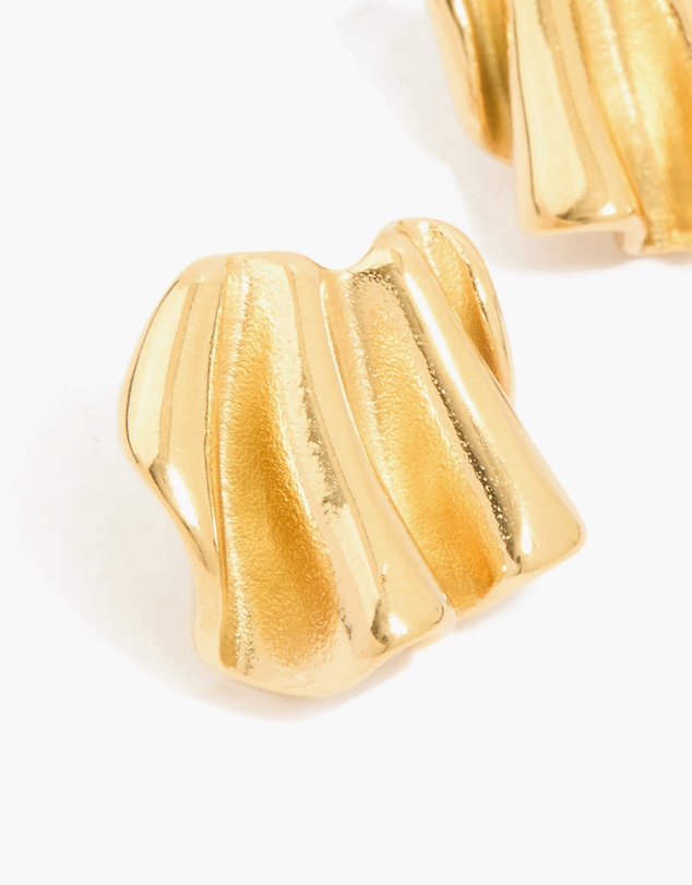 Lovisa - Waterproof Gold Plated Stainless Steel Wavy Fan Stud Earrings