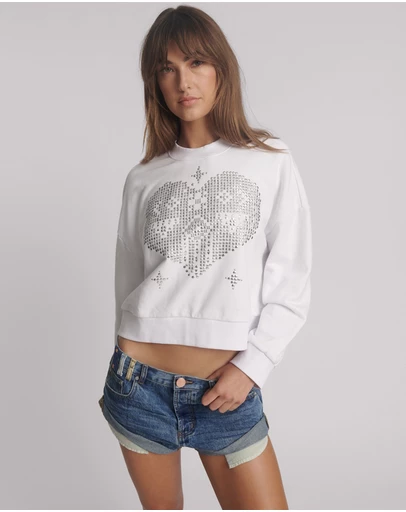 ONE TEASPOON - Studded Heart Cropped Sweater - White