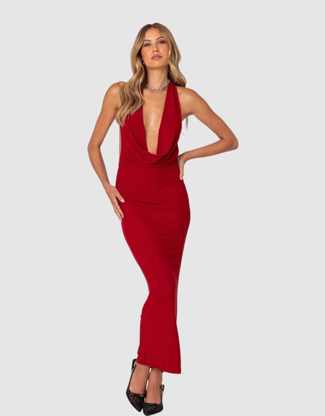 EDIKTED - Cowl Neck Open Back Maxi Dress