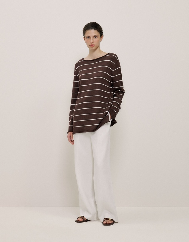 Trenery - Cotton Stripe Knit Tunic in Coffee