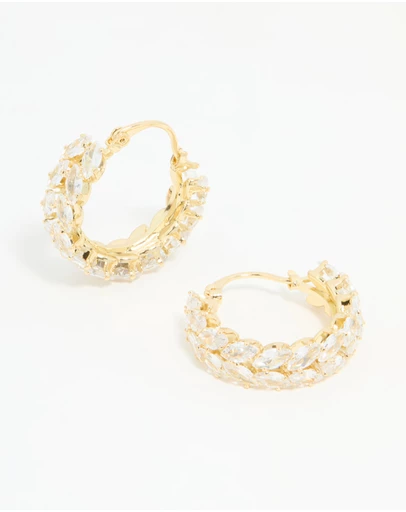 Lovisa - Gold Plated Diamante Marquise Herringbone Hoop Earrings
