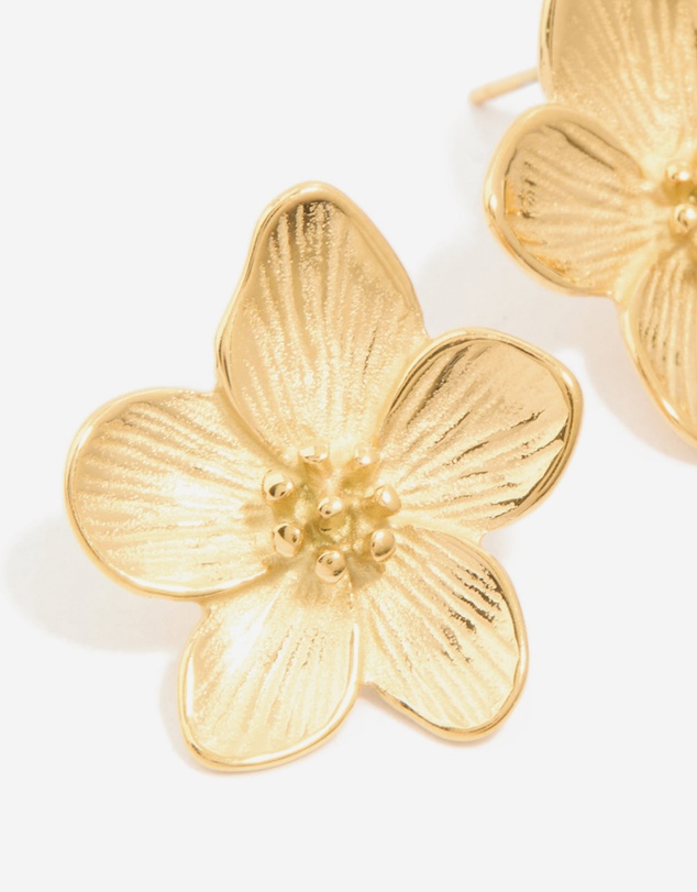 Lovisa - Waterproof Gold Plated Stainless Steel Textured Flower Earrings