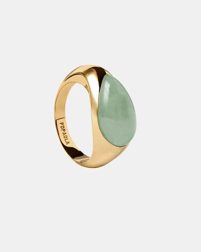 PDPAOLA - Green Aventurine Luna Stamp Ring