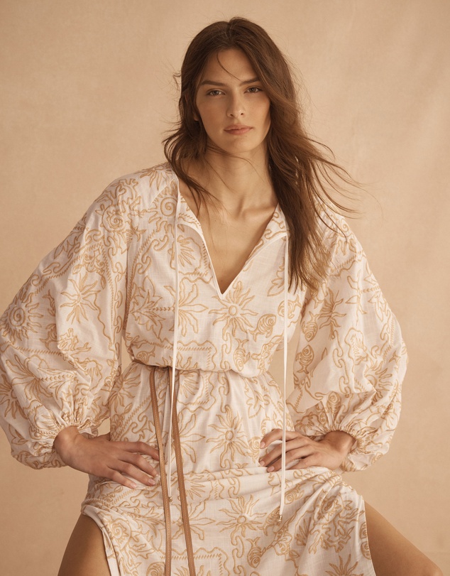 AUR OCEA - Embroidered Billow Sleeve Tunic Dress