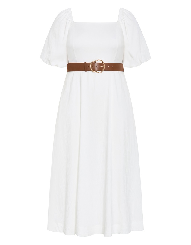 City Chic - Plus size Collins Puff Sleeve Belted Maxi Dress - ivory