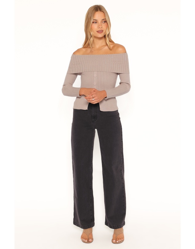 Petal & Pup - Lulla Ribbed Off Shoulder Top - Taupe