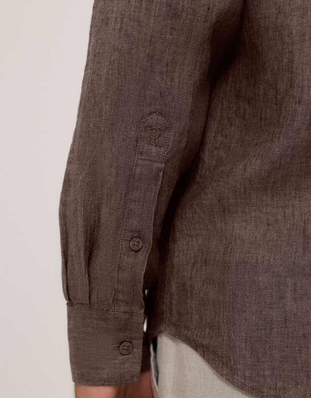 Trenery - Tailored Fit Delave Linen Shirt in Cocoa